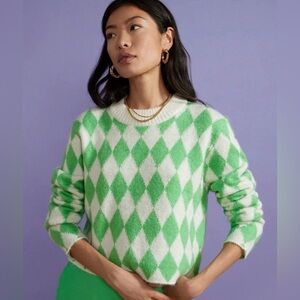KITRI Green and White Argyle Sweater from Shopbop